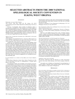 Selected Abstracts from the 2000 National Speleological Society Convention in Elkins, West Virginia