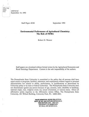 Environmental Performance of Agricultural Chemistry: the Role of FIFRA