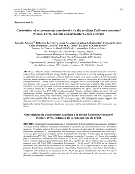 Cytotoxicity of Actinomycetes Associated with the Ascidian Eudistoma Vannamei (Millar, 1977), Endemic of Northeastern Coast of Brazil