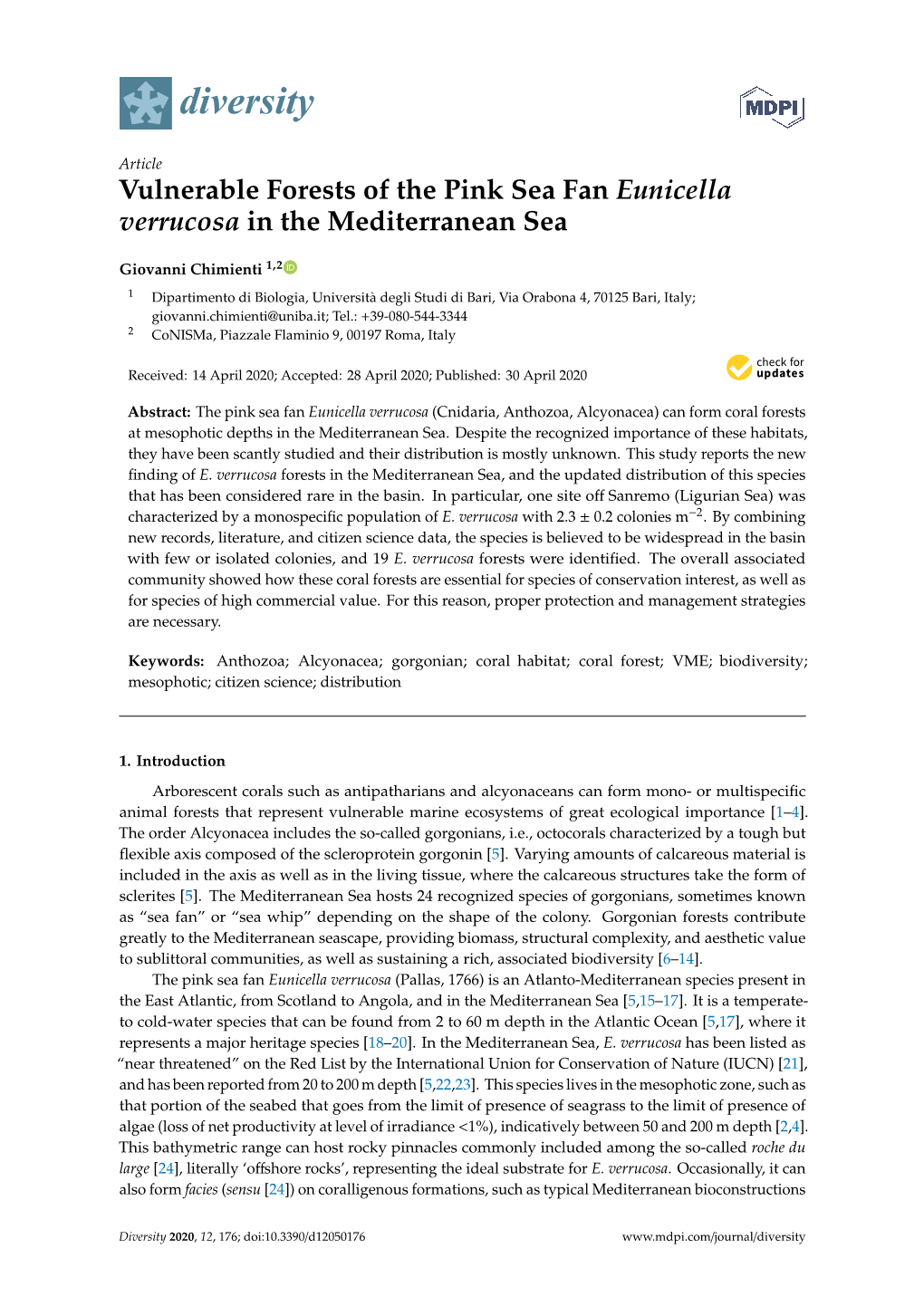 Vulnerable Forests of the Pink Sea Fan Eunicella Verrucosa in the Mediterranean Sea