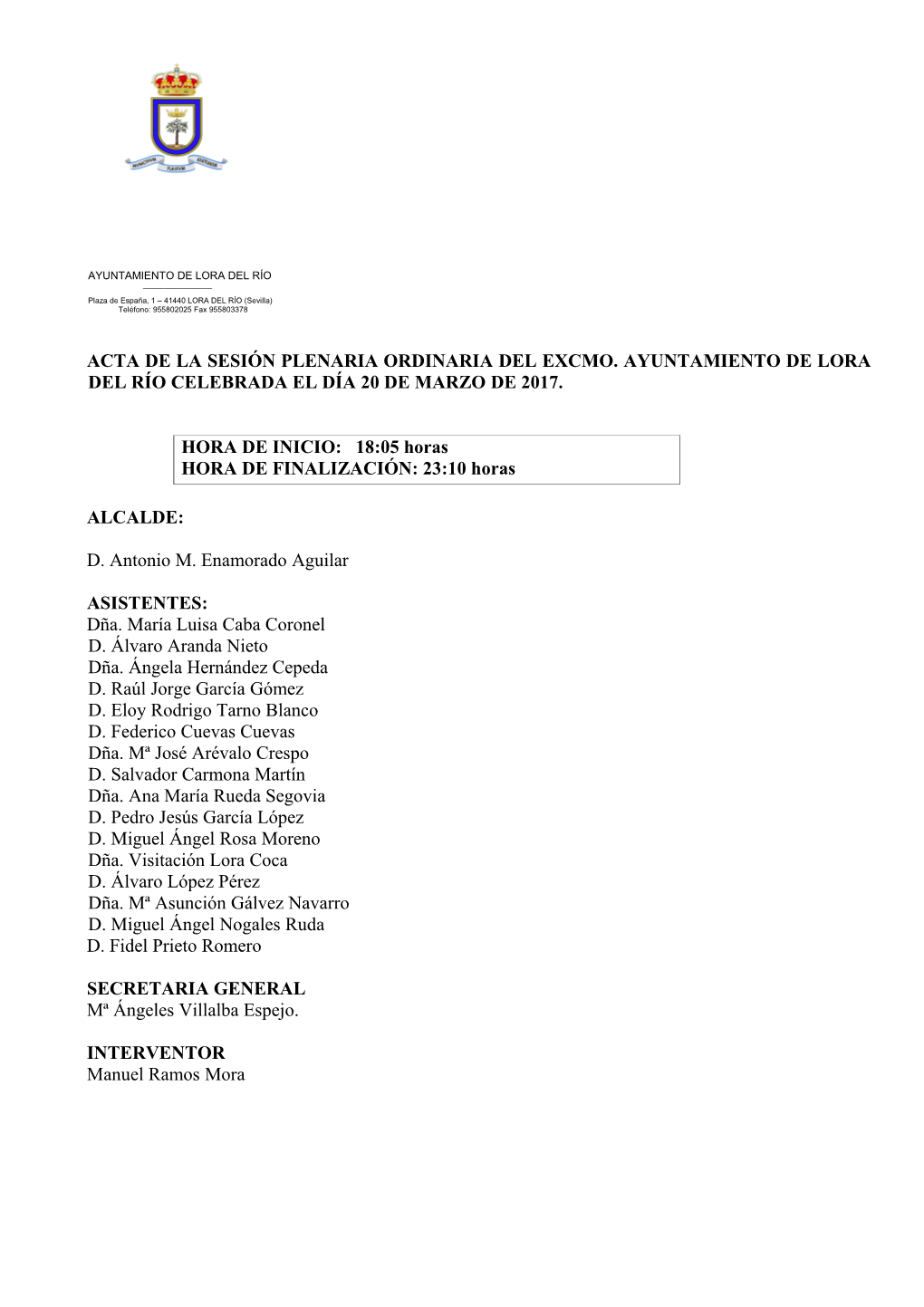 Acta De La Sesión Plenaria Ordinaria Del Excmo