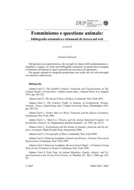 Femminismo E Questione Animale: Bibliografia Orientativa E Strumenti Di Ricerca Nel Web