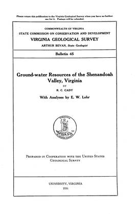 Ground-Water Resources of the Shenandoah Valley, Virginia by R