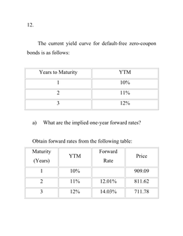 12. the Current Yield Curve for Default-Free Zero-Coupon Bonds Is