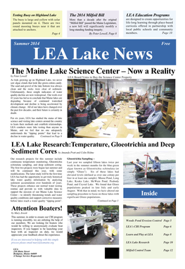 The Maine Lake Science Center – Now a Reality by Peter Lowell LEA Board Votes to Buy the Science Center Property