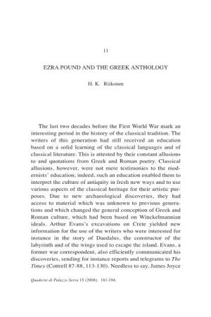 Ezra Pound and the Greek Anthology