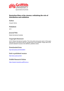 Article Title: Australian Films at the Cinema: Rethinking the Role of Distribution and Exhibition