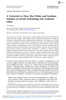 Max Weber and Gershom Scholem on Jewish Eschatology and Academic Labor