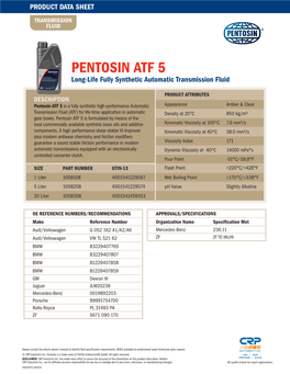 PENTOSIN ATF 5 Long-Life Fully Synthetic Automatic Transmission Fluid