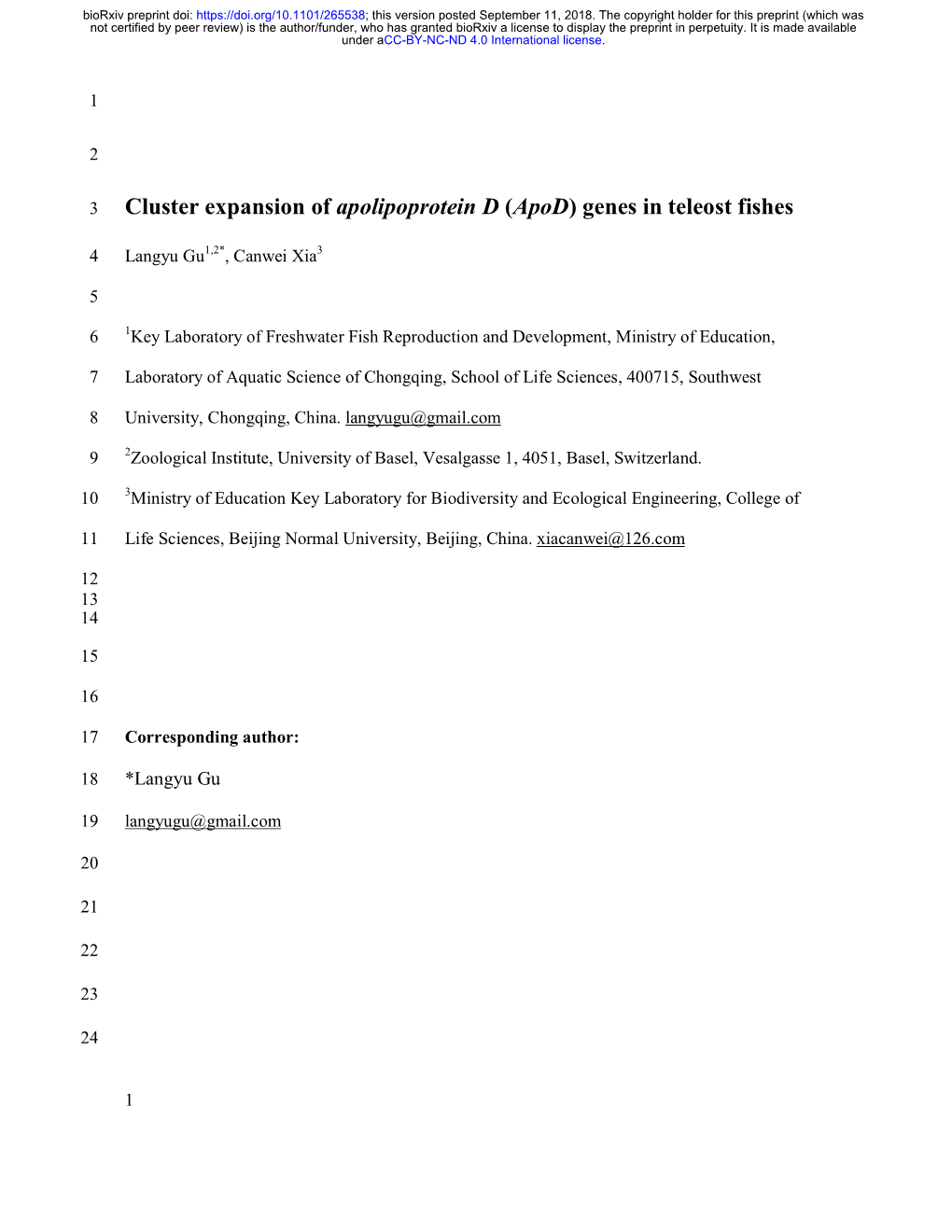 Genes in Teleost Fishes