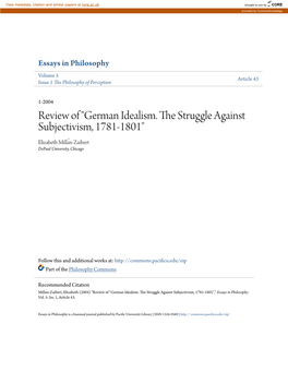Review of Â•Œgerman Idealism. the Struggle Against Subjectivism, 1781-1801