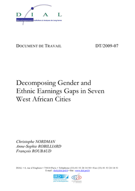 Decomposing Gender and Ethnic Earnings Gaps in Seven West African Cities