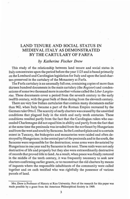 Land Tenure and Social Status in Medieval Italy As