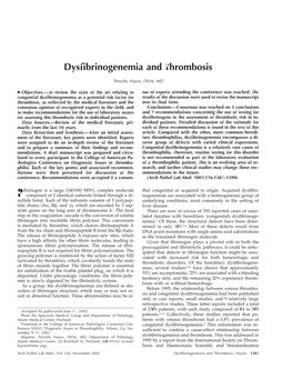 Dysfibrinogenemia and Thrombosis