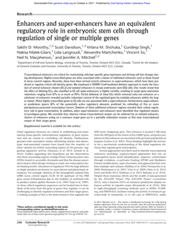 Enhancers and Super-Enhancers Have an Equivalent Regulatory Role in Embryonic Stem Cells Through Regulation of Single Or Multiple Genes