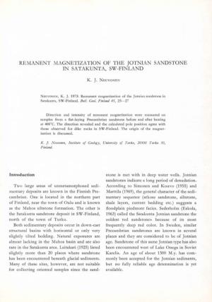 Remanent Magnetization of the Jotnian Sandstone in Satakunta, Sw-Finland