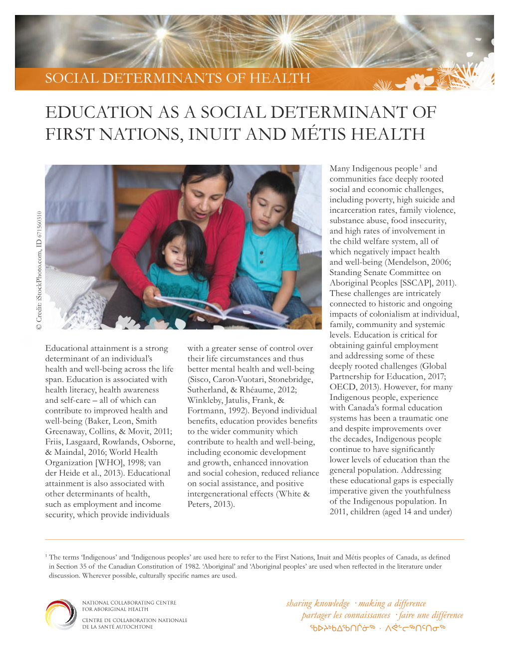 Education As a Social Determinant of First Nations, Inuit and Métis Health