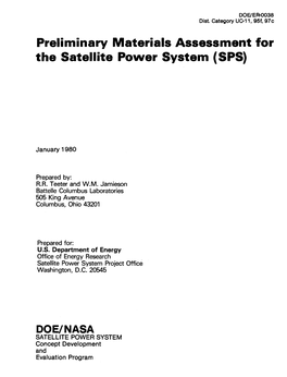 Preliminary Materials Assessment for the Satellite Povver System ( SPS)