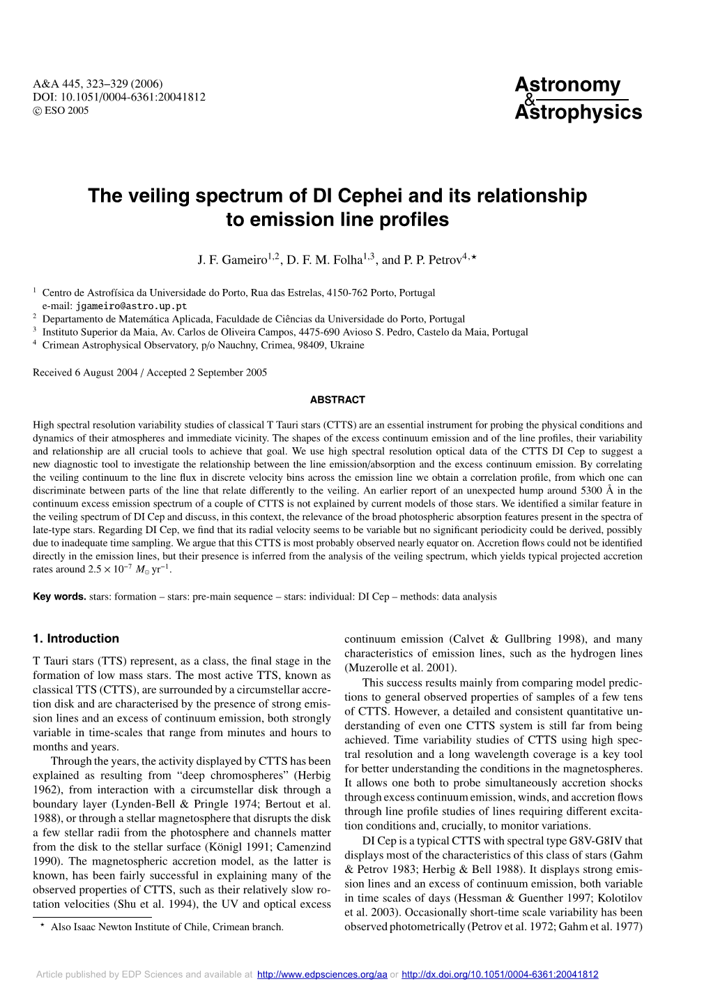 The Veiling Spectrum of DI Cephei and Its Relationship to Emission Line Proﬁles