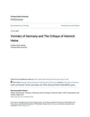 Vormärz of Germany and the Critique of Heinrich Heine