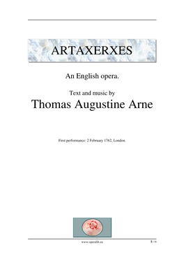 ARTAXERXES Thomas Augustine Arne