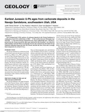 Earliest Jurassic U-Pb Ages from Carbonate Deposits in the Navajo Sandstone, Southeastern Utah, USA Judith Totman Parrish1*, E