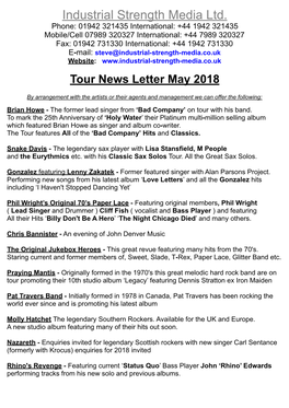 ISM May 2018 Tour Newsletter