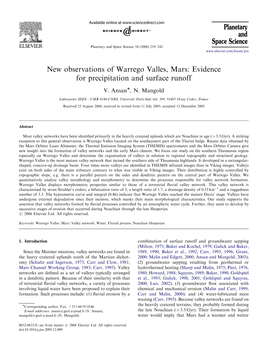New Observations of Warrego Valles, Mars: Evidence for Precipitation and Surface Runoff