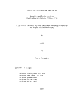 Situating Sound Installation Art Since 1958 a Dissertation