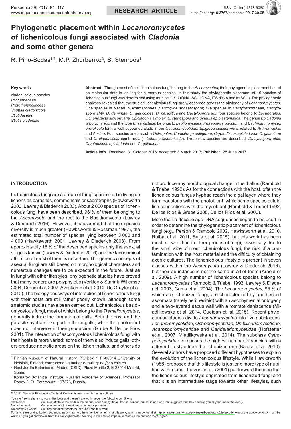 &lt;I&gt; Lecanoromycetes&lt;/I&gt; of Lichenicolous Fungi Associated With