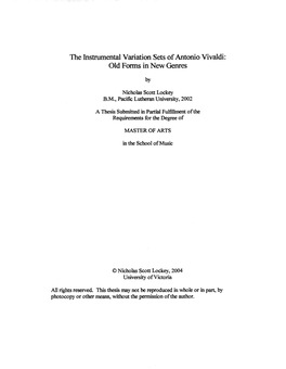 The Instarmental Variation Sets of Antonio Vivaldi: Old Forms in New Genres