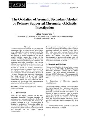 The Oxidation of Aromatic Secondary Alcohol by Polymer Supported Chromate: -A Kinetic Investigation