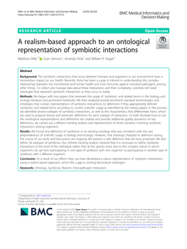 A Realism-Based Approach to an Ontological Representation of Symbiotic Interactions Matthew Diller1* , Evan Johnson1, Amanda Hicks2 and William R