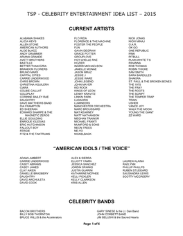 Tsp - Celebrity Entertainment Idea List – 2015