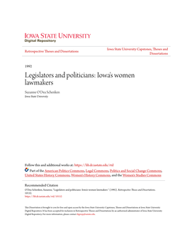 Legislators and Politicians: Iowa's Women Lawmakers Suzanne O'dea Schenken Iowa State University