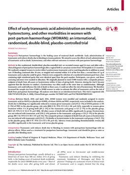 Effect of Early Tranexamic Acid Administration on Mortality