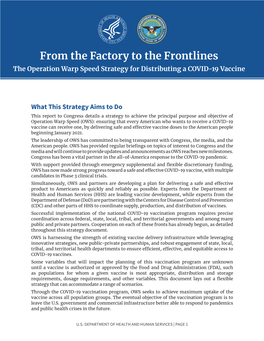 From the Factory to the Frontlines the Operation Warp Speed Strategy for Distributing a COVID-19 Vaccine