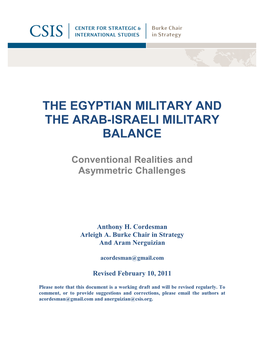 The Egyptian Military and the Arab-Israeli Military Balance