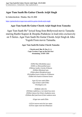 Agar Tum Saath Ho Guitar Chords Arijit Singh - 05-25-2020 by Guitarchords.In - Guitarchords