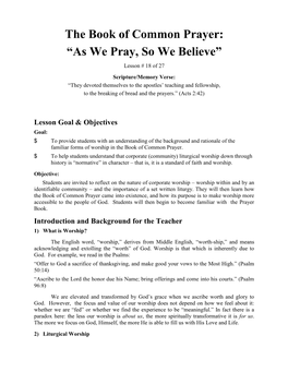 The Book of Common Prayer: “As We Pray, So We Believe”