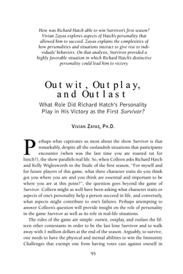 Outwit, Outplay, and Outlast What Role Did Richard Hatch’S Personality Play in His Victory As the First Survivor?