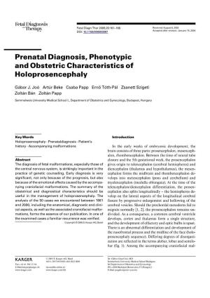 Prenatal Diagnosis, Phenotypic and Obstetric Characteristics of Holoprosencephaly