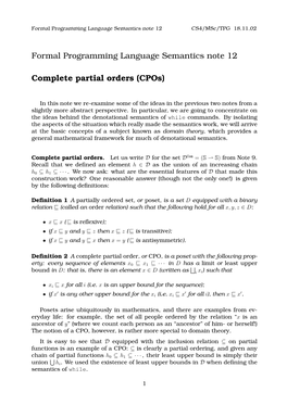 Formal Programming Language Semantics Note 12 Complete Partial