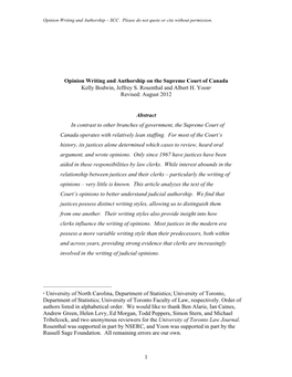 Opinion Writing and Authorship on the Supreme Court of Canada Kelly Bodwin, Jeffrey S