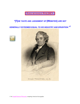 Noah Webster People Mentioned in Walden