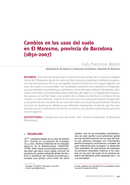 Cambios En Los Usos Del Suelo En El Maresme, Provincia De Barcelona (1850-2007)