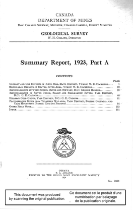 Summary Report, 1923, Part A