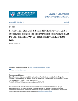 Federal Versus State Jurisdiction and Limitattions Versus Laches In