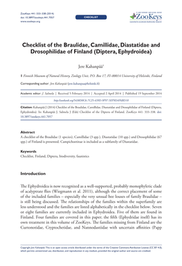 ﻿﻿﻿﻿Checklist of the Braulidae, Camillidae, Diastatidae And