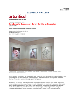 Artcritical October 6, 2011 GAGOSIAN GALLERY Artcritical the Online Magazine of Art and Ideas